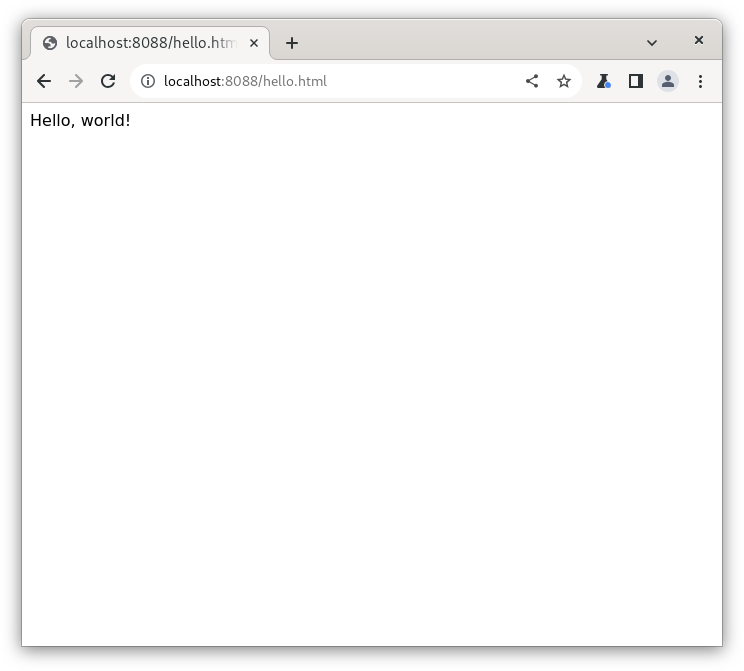 The text "Hello, world!" rendered in a web browser.