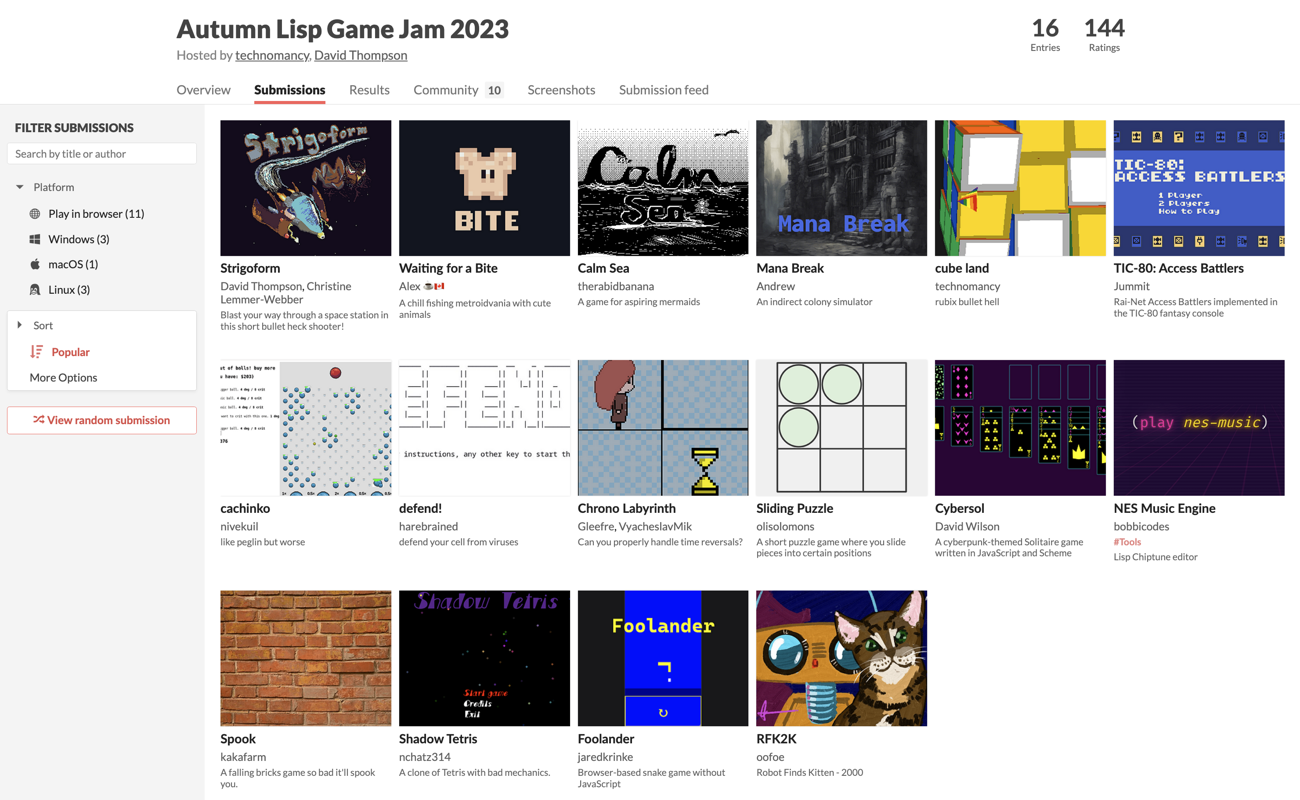 All 16 game jam submissions